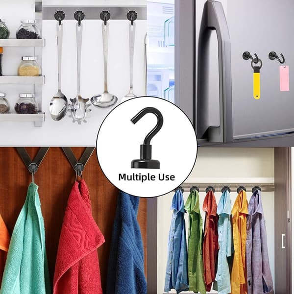 Magnetic Hooks, 10 Pcs Neodymium Magnet Hooks, 16mm Strong Magnetic Hook, Super Strong Magnets with Hooks (Black)