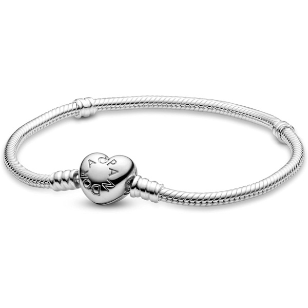 Moments Dame Sterling Sølv Hjerte Lås Slangekæde Armbånd til Charms 18