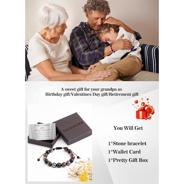 Herrearmbånd Gaver til Ham Tigers Eye Armbånd Personlig Triple Protection Perlearmbånd til Mænd Fars Dag Graduering Fødselsdagsgaver To My Grandad