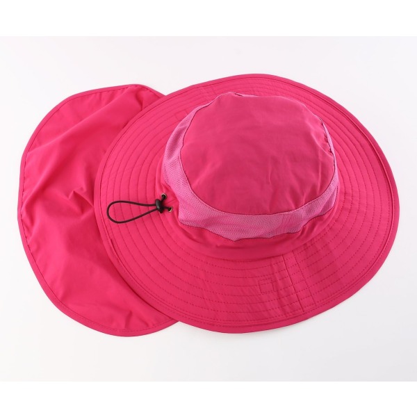 Utomhus UPF50+ Mesh Solhatt Bred Brätte Fiskehatt med Nackskydd Rose Red L