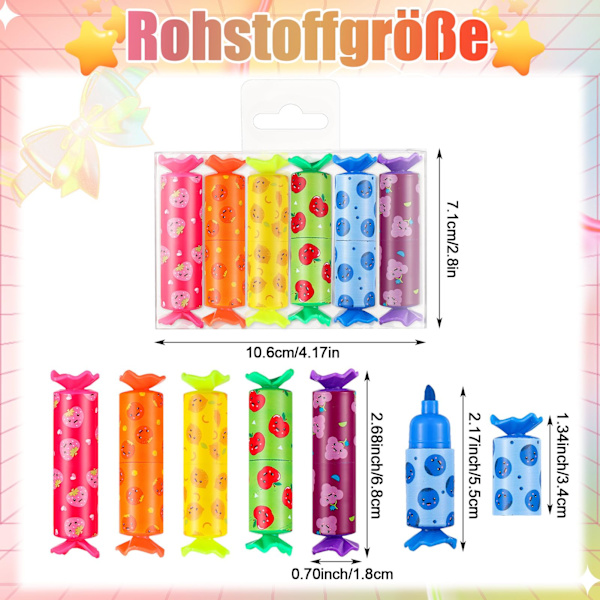12 Mini Candy Highlighterpennor, 6 Pastellfärgade Highlighter, Plastteckningspenna för Skolbarn, Planerare, Dagböcker, Anteckningar