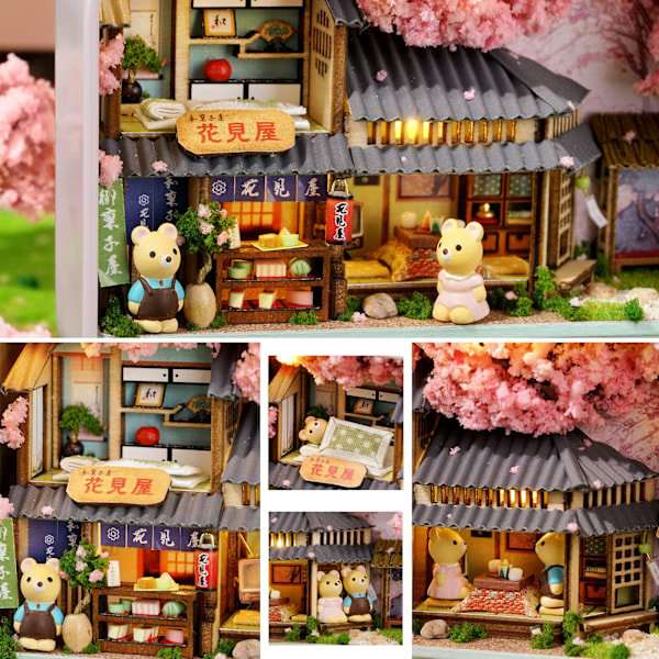 DIY Miniature Dukkehus Træmøbelsæt, Håndlavet Mini Jernboks Teater Model, 1:24 Skala Kreative Dukkehus Legetøj til Elskere (Kirsebærblomster)