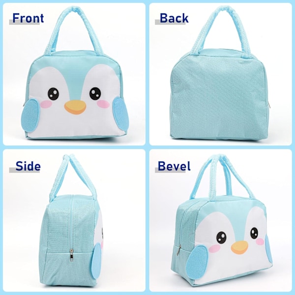 Barnematpakke for jenter gutter studenter, gjenbrukbar tegneserie isolert lunsjpose, liten sammenleggbar vanntett lunsjpose for reisepiknikskole Light Blue Penguin
