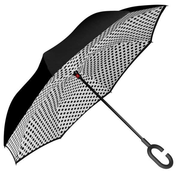 Kaksikerroksiset käänteiset sateenvarjot Käänteinen taittuva sateenvarjo Itsestään seisova tuulenpitävä UV-suoja C-muotoisella kahvalla - Valkoinen piste