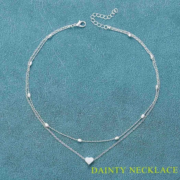 Boho Lagdelt Hjerte Halskjede Sølv Perlekjede Choker Halskjede Kjæreste Anheng Halskjeder Smykker for Kvinner og Jenter (SET1)