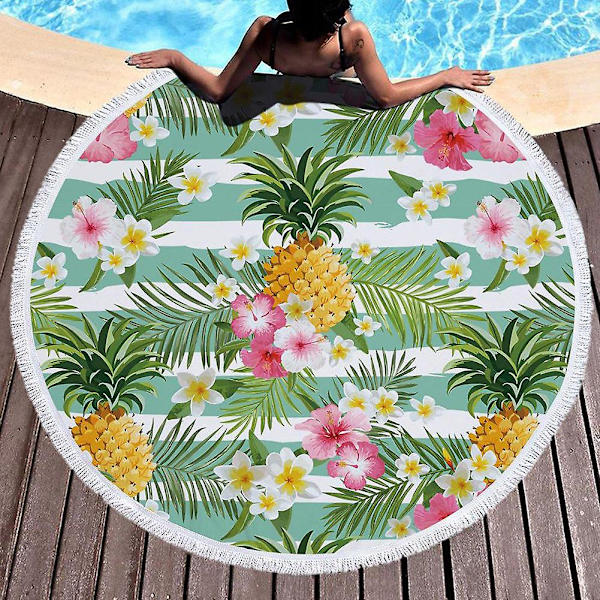 Rund Strandhåndklæde Yogamåtte Mandala Sengetæppe Sjal Tapestry Rejse Strand Ananas Mønster 1