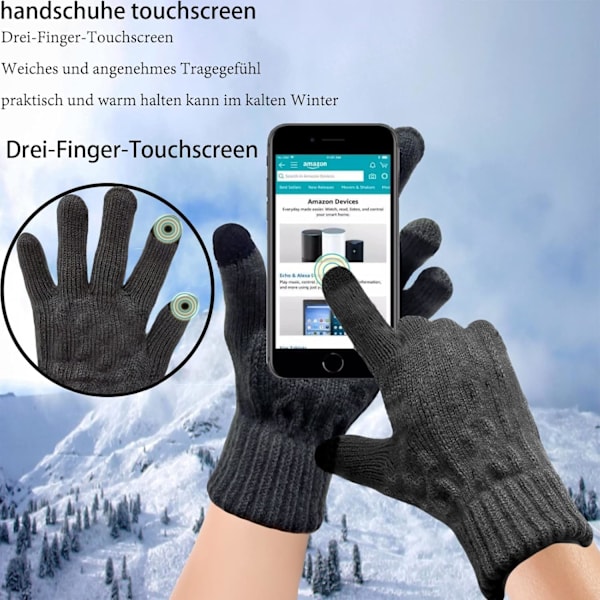 Unisex Vintervarma Stickade Vantar, Tjocka Fleece Elastiska Manschetter Smartphone Vantar Ullvantar Lämpliga för Vinter utomhussporter Grey