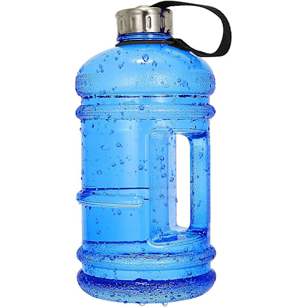 2,2L/73 OZ stor vandflaske med håndtag, stor lækagesikker sportskande med håndtag, kæmpe BPA-fri PETG plast bred mund drikkebeholder flaske Blue