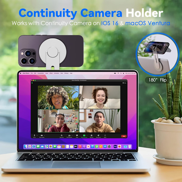 Magnetisk Laptoptelefonhållare, Justerbar Kontinuitetskamerafäste Kompatibel med MagSafe & för iOS 16 / macOS Ventura, Slank Bärbar Dator Exp ContinuityCamSilver