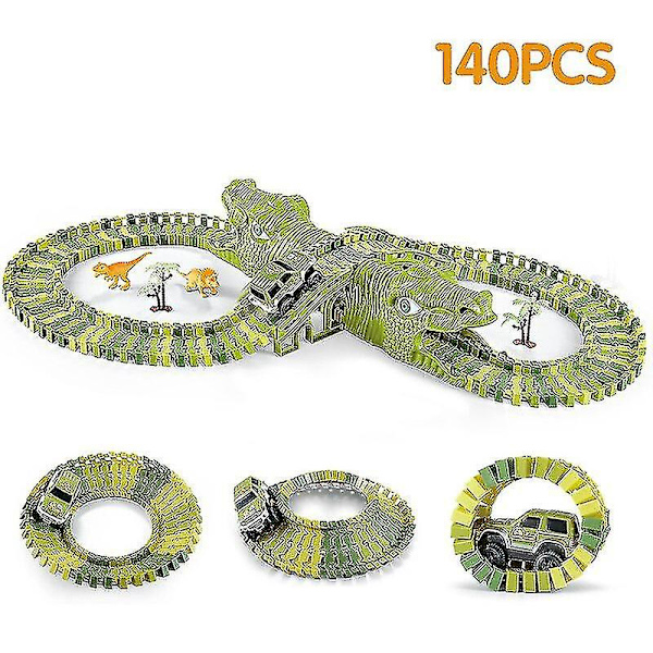 Dinosaur Race Track Set Rail Car Toys Assembly Bend Flex Racing Track Led Electronic Flash Light Car Toys For Children