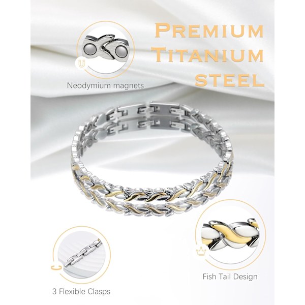 Magnetiske armbånd til kvinder, titanium stål magnetiske armbånd til kvinder, justerbar smykke armbånd med gaveæske og fjernelsesværktøj (Fis