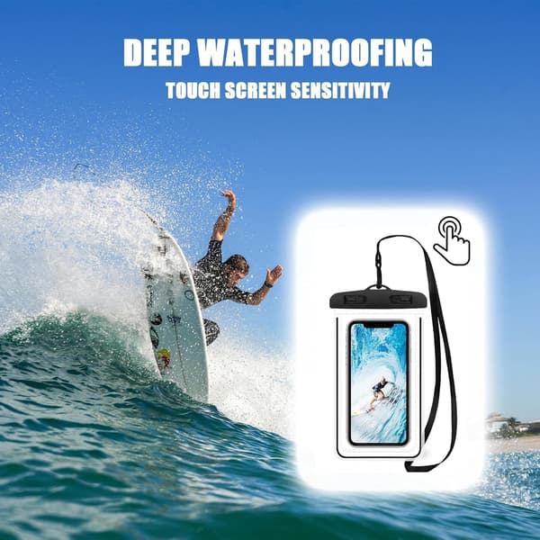 2-pack Waterproof Phone Case, Transparent Fluorescent - Universal Waterproof Case Protective Bag Waterproof Phone Case - Black