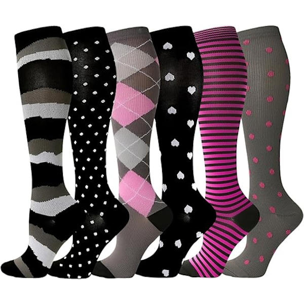 Compression Socks for Women and Men, 6 Pairs High Flight Compression Socks Circulation Support Socks S/M