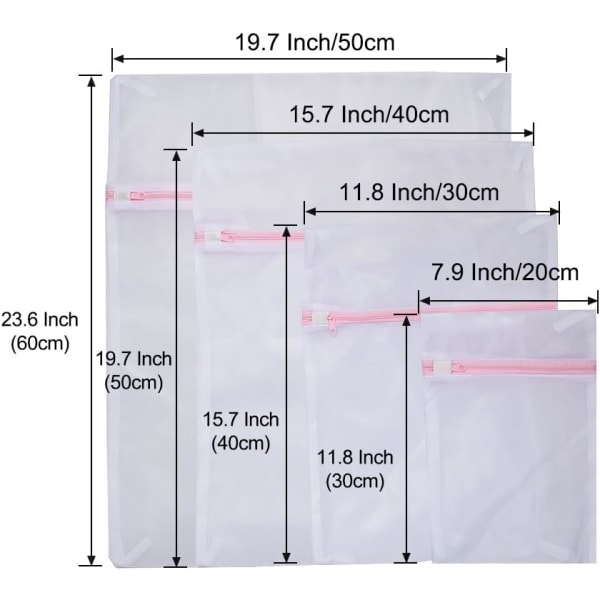 Mesh Vasketasker, Sæt med 4 Holdbare Vaskeposer til Vaskeri, Vaskeposer med Lynlås til Tøj, Delikater 4 fine mesh