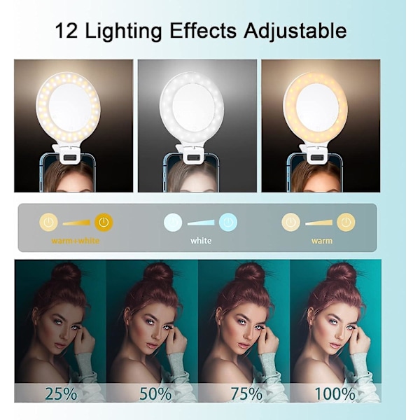 Selfie-rengasvalo, kosketusohjaus, ladattava 800 mAh:n 60 LED-rengasvalo 3 valotilassa iPhone/Android-kannettavan valokuvaukseen