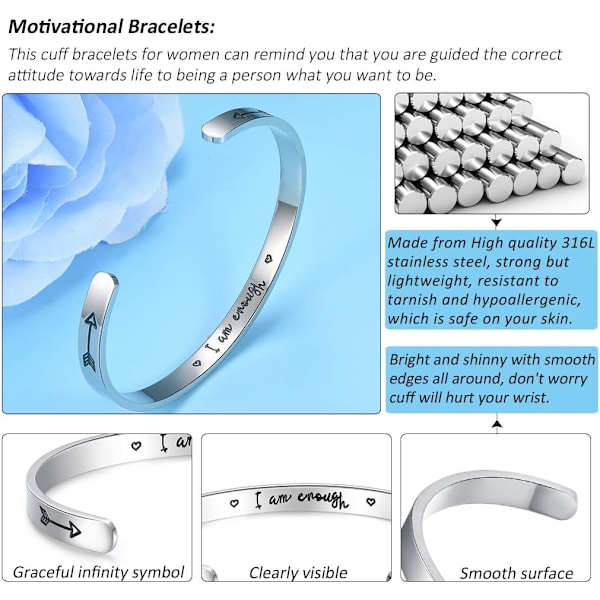 Vänskapsarmband för kvinnor - Inspirerande vänskapspresenter till bästa vän, motiverande manschettarmband för systrar, mamma, lärare, presenter 1I am enough