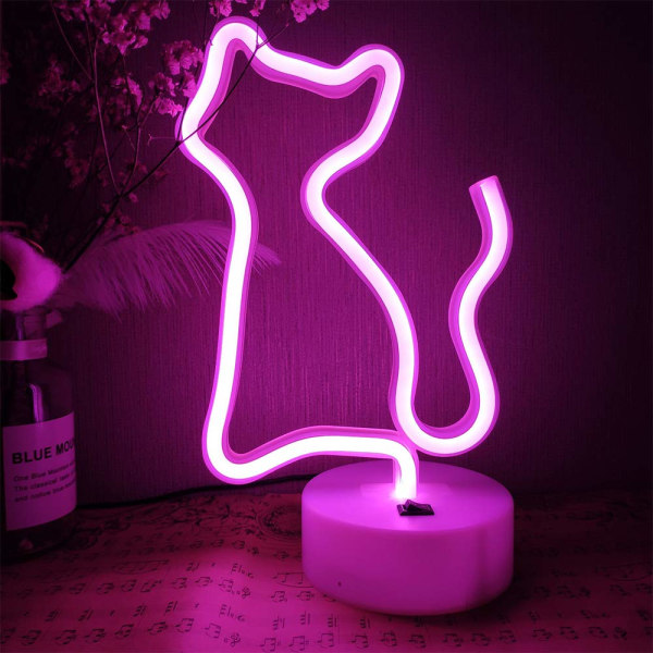 LED vaaleanpunainen kissan neonvalokyltit Huoneen sisustus Neonvalot Kyltti Yövalot Sisäsisustus Akku/ USB käyttöinen Valaisin kyltti yöpöytälamput valokyltit