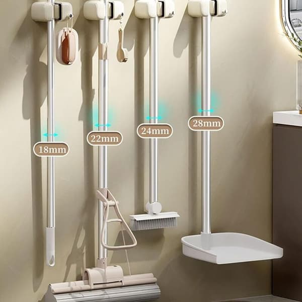 Kosteskaft Holder, Vægmonteret Moppe Organizer Clip, Robust Kost og Moppe Holder til Badeværelse, Køkken, Have