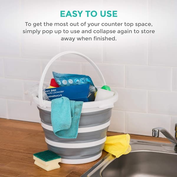 Collapsible Bucket - Large 10L Capacity Sturdy Foldable Silicone Water Bucket with Comfortable Grip Handle