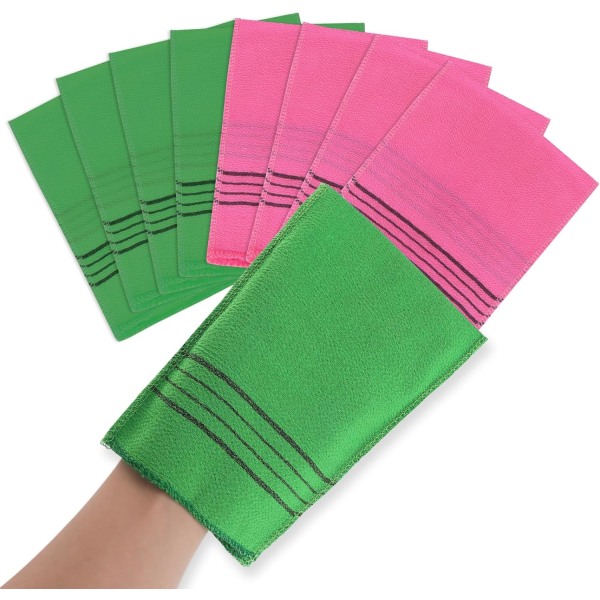 8 st exfolieringsvantar Dubbelsidiga koreanska kroppsskrubb exfolieringshandskar Skrubbning tvättlapp Italien Handduk för att ta bort död hud Callus Scrubber Showe Green&pink 1 count (Pack of 8)