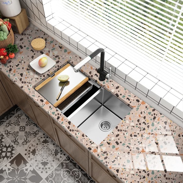 20 kpl laattatarroja, keittiön kylpyhuoneen terrazzo-seinälaattatarrat irrota ja kiinnitä laattatarroihin itseliimautuva vedenpitävä (15 cm x 15 cm, B)