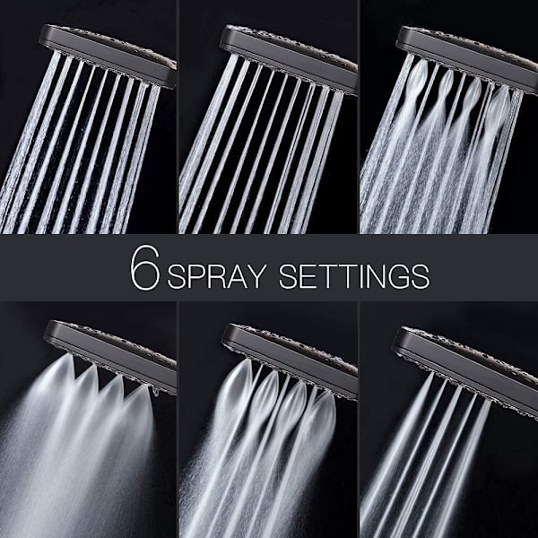 Brusehoved med højt tryk med 6 spraytilstande, Power Shower Head, Stor vandbesparende brusehoved sort Black Shower Head Silver Shower Head