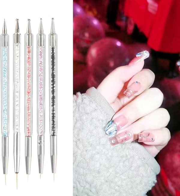 Double-sided Dotting Tools - 5 pcs Nail Art Liner Brushes for Manicure Drilling Drawing