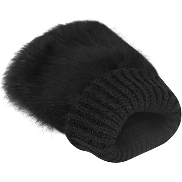 Vinterhandskar för flickor, söta tecknade djurklö-halvfingrar, tjocka & varma, mjuka plyschkorallfleece-snörehandskar Soild Black