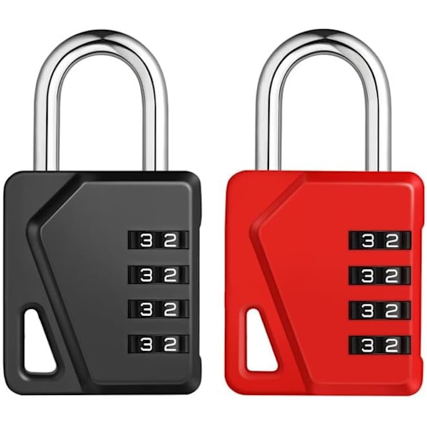 Skåp hänglås med kod, 4-siffrig kombinationshänglås med DIY-namnskyltar för gym, skolskåp, verktygslåda, förvaringsbox, kodhänglås utomhus Black&red, 2p 2P