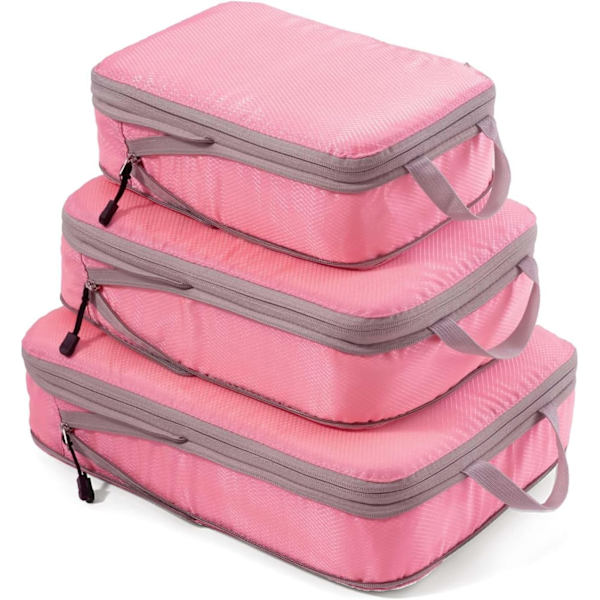 Kompressionspakkekuber til kufferter, 3 stk. udvidelig kuffertarrangør, letvægts rejsearrangør pakkeposer opbevaringsposer Trave Pink
