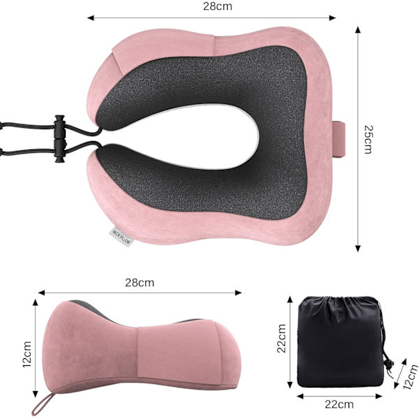 illow Memory Foam Nakkepute Lettvekt Hurtigpakke for Flytog Bil Nakkestøttepute for Reise Camping (Rosa) Pink U Design Neck Pillow