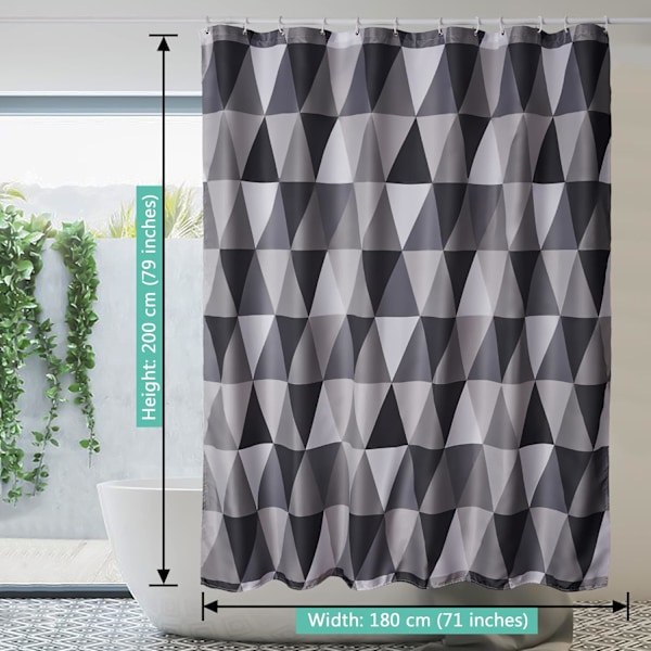 Bruseforhæng Vandtæt Badeværelsesforhæng, 180 x 200 cm Vaskbart Badeforhæng, Hurtigtørrende, Vægtede Kant, Bruseforhæng med 12 Kroge Atriangle 180 x 200 cm