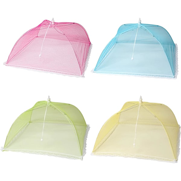 4 Pakke Stor og Sterk Pop Up Mesh Skjerm Mat Dekk Telt, Gjenbrukbar og Sammenleggbar Utendørs Mat Dekk, Mat Beskytter Telt Hold Ute Fluer, Insekter, Mos Blue,orange,pink,green