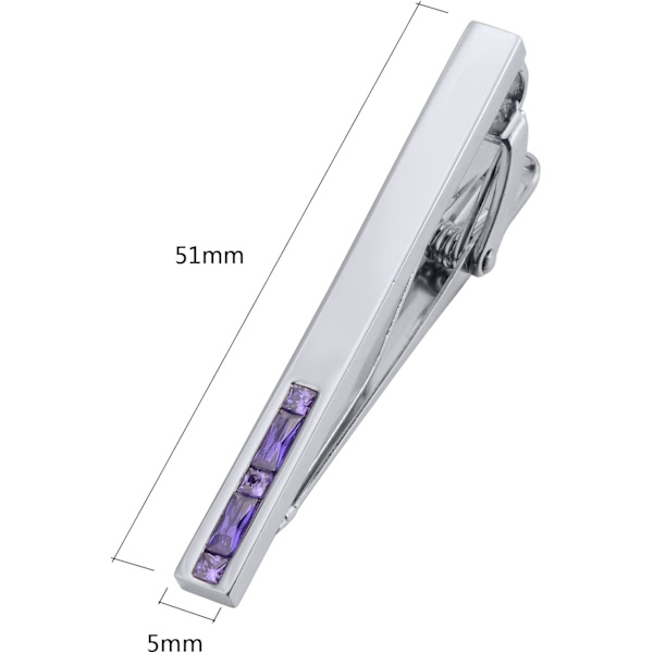 Miesten hopeinen kravattipidike, jossa kristalli, lahjarasia herrasmiehelle, tavallinen solmio, solmioneula, päivittäiseen liiketoimintaan, vuosipäivään, häihin Purple Crystal Clip