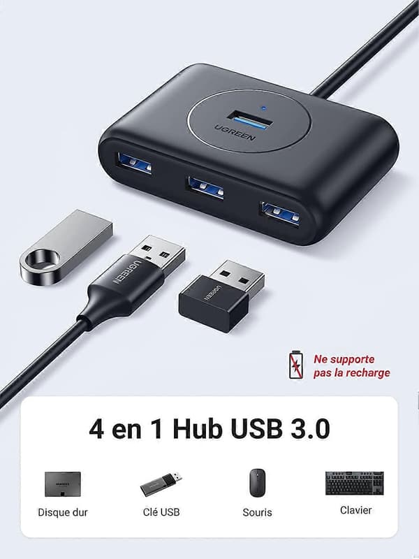 USB 3.0 Hub til 4 USB-porter 5Gbps Super Speed USB Multi Hub Adapter Kompatibel med Mus Tastatur Harddisk, PC PS5 PS4 Pro Slim Xbox One X Surface