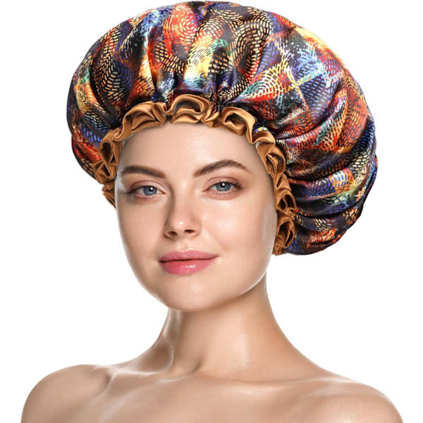 Stor dusjhette for kvinner med langt hår, 2 stk, dusjhetter med brunt blonder, gjenbrukbar vanntett badehette Mysterious XLarge (Pack of 2)