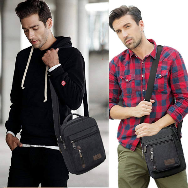 Herr axelväska canvas budväska rese crossbody väska stor kapacitet casual handväska med flera fickor för arbete shopping vandring Dai