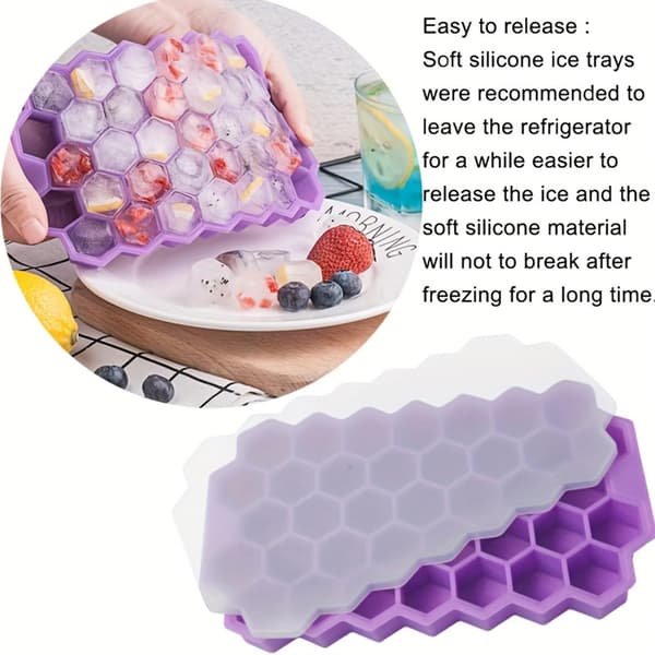2-pack Isbricka, Isbricka med Lock Silikon Isbricka Spillfri, Flexibel Isbricka Form Liten Isbricka (37 Hexagon Lila) purple