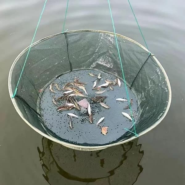 1 hopfällbart och bärbart fiskenät, öppningsdiameter: 100 cm, basdiameter: 80 cm, material: nylon