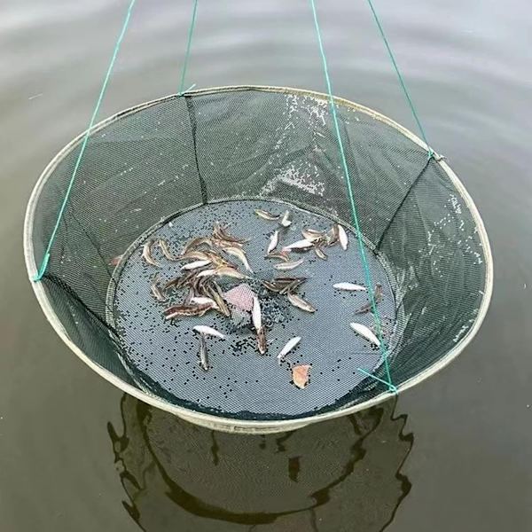 1 sammenleggbart og bærbart fiskenett, åpningsdiameter: 100 cm, basediameter: 80 cm, materiale: nylon
