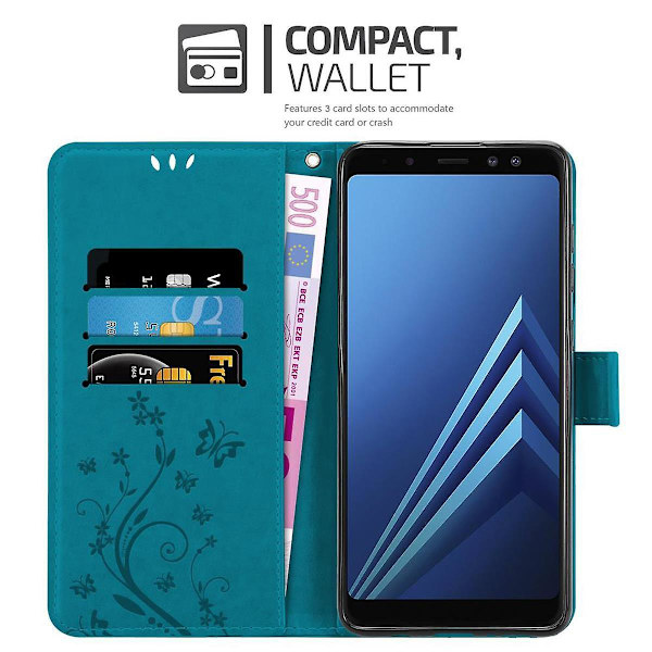 Samsung Galaxy A8 2018 -kotelo - kukkakuvio ja jalustatoiminto ja korttipaikka