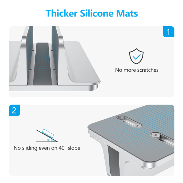 Vertikalt bærbart stativ justerbart, aluminium MacBook-stativ sølv
