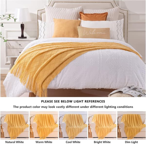 Yellow Throw Diamond Pattern Indoor Outdoor 127x152 cm Soft Lightweight Knitted Throw