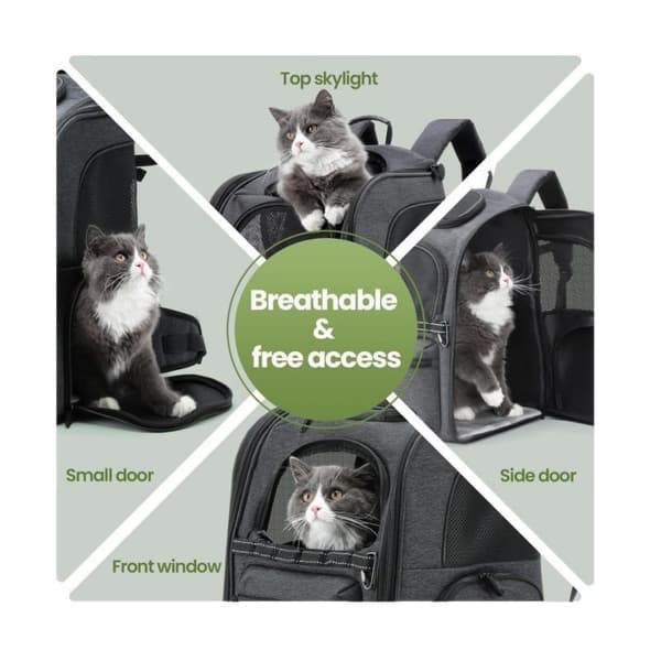 Cat Backpack Anti-Gravity Load Reduction 30%, Ergonomic Cat Carrier Backpack, Pressure Relief Dog Backpack with Locking Zippers
