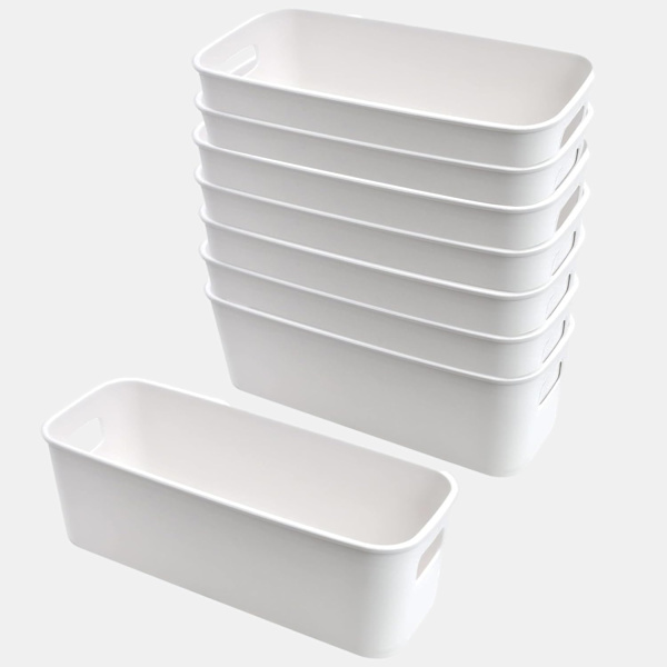 8 Pieces Plastic Storage Bins with Handles, Stackable Kitchen Storage Baskets for Closet, Office