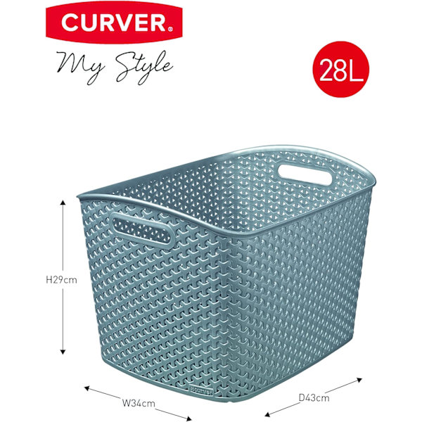 My Style Rattan Effect Set med 2 stora rektangulära förvaringskorgar på 28 liter - ljusgrå Grey 2 x28L XL