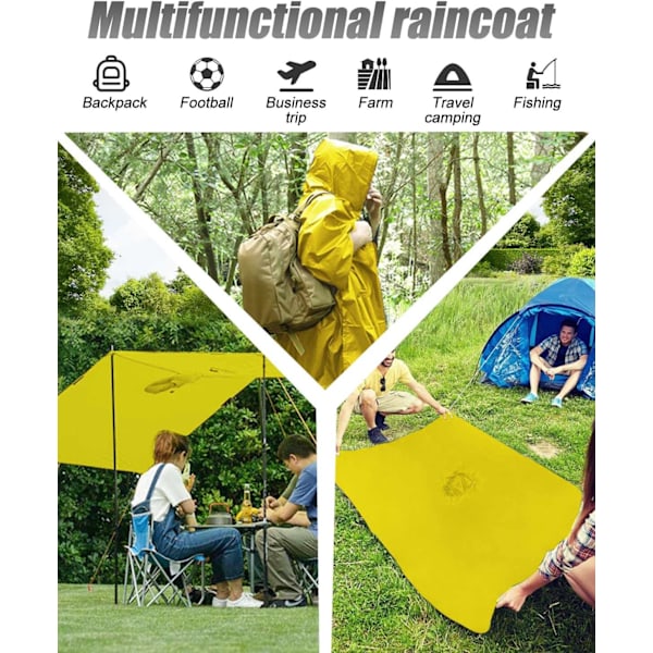 Vanntett poncho for voksne, gjenbrukbar regnponcho for voksne, vanntett poncho for voksne, lett vanntett regnfrakk for utendørs fotturer, camping C Yellow L