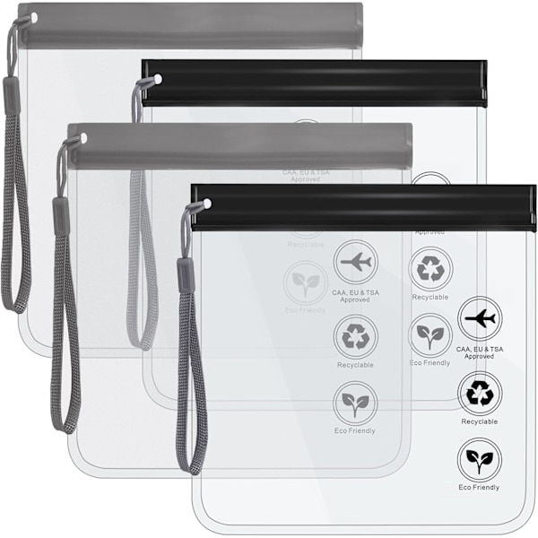 Läpinäkyvä matkatarvikepussi - Turvatarkastuksen nestepussit, lentokentän nestepussi 20 x 20 cm TSA-hyväksytty, matkatarvikkeet Meikkipussit Loma Essent 4pcs Black/Grey