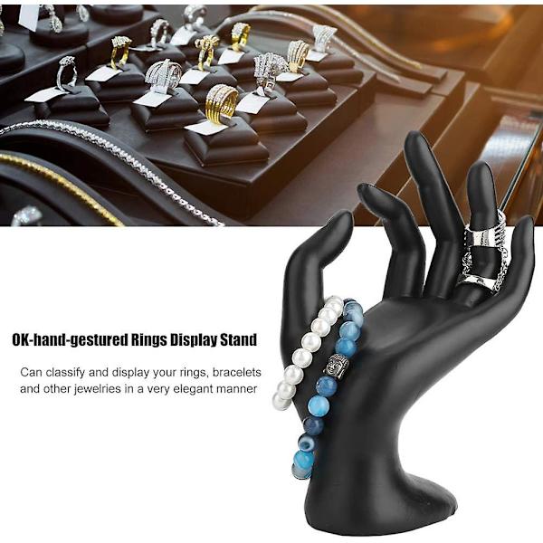 Smyckesdisplayhållare, svart skyltdocka hand ok gest ringar display stativ harts sammet örhängen armband konstverk hand display rack supporter Jewelr