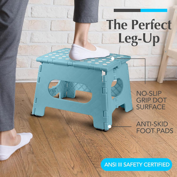 Sammenleggbar trinnkrakk - Den lette trinnkrakken er robust nok til å støtte voksne og trygg nok for barn. Åpnes enkelt med ett kast. Flott for Teal 9Inch  2PACK